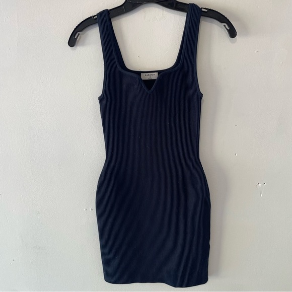 Babaton Blue Sculpt Rib Knit Notch Mini Dress 37604 - Picture 2 of 11